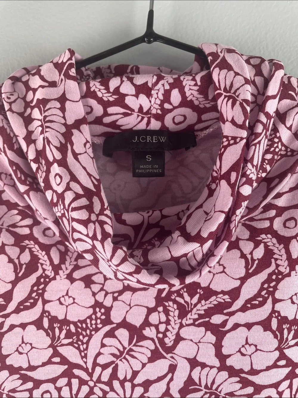 J. Crew Floral Pink and Burgundy Long Sleeve Turtleneck Size S